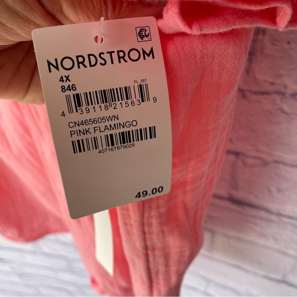 CASLON Square Neck Cotton Short Sleeve Popover In Pink Flamingo size 4X - Picture 5 of 8